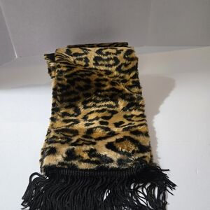 Leopard Print Scarf with Black Fringe